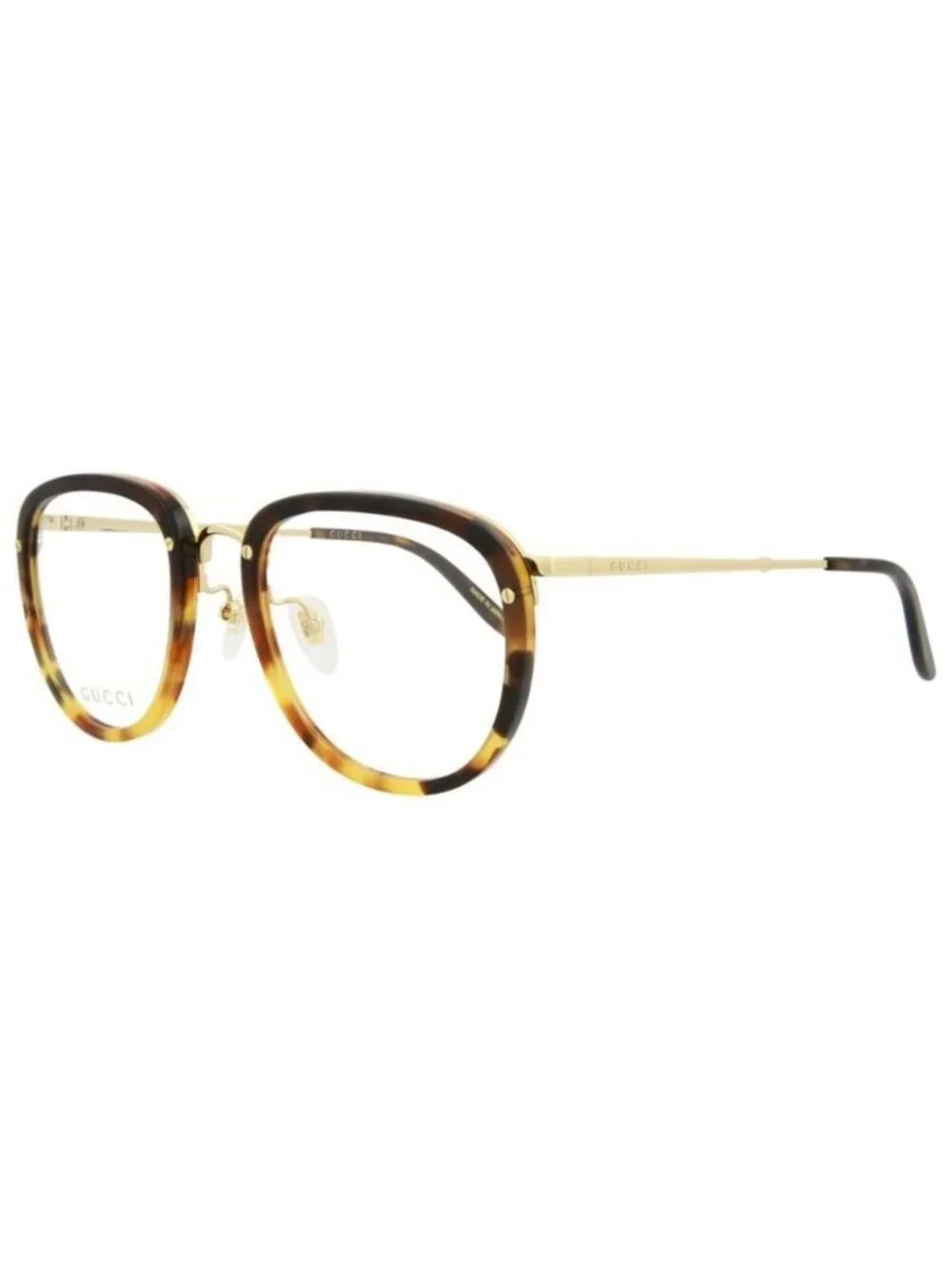 New Gucci Mens Square/Rectangle Havana Gold Transparent Fashion Designer Eyeglas